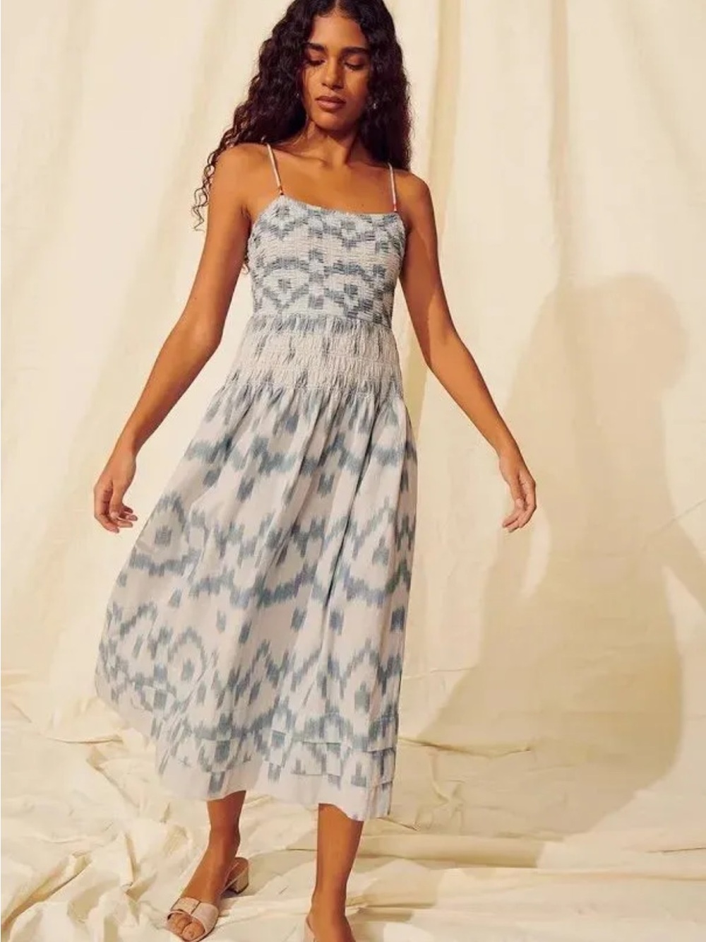 NWOT Saylor Adelance IKAT design Spaghetti-Strap Midi Dress- 100% cotton